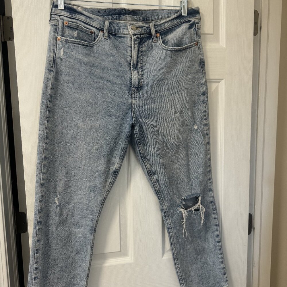 GAP Ripped Cigarette High Rise Straight Jeans in Light Blue